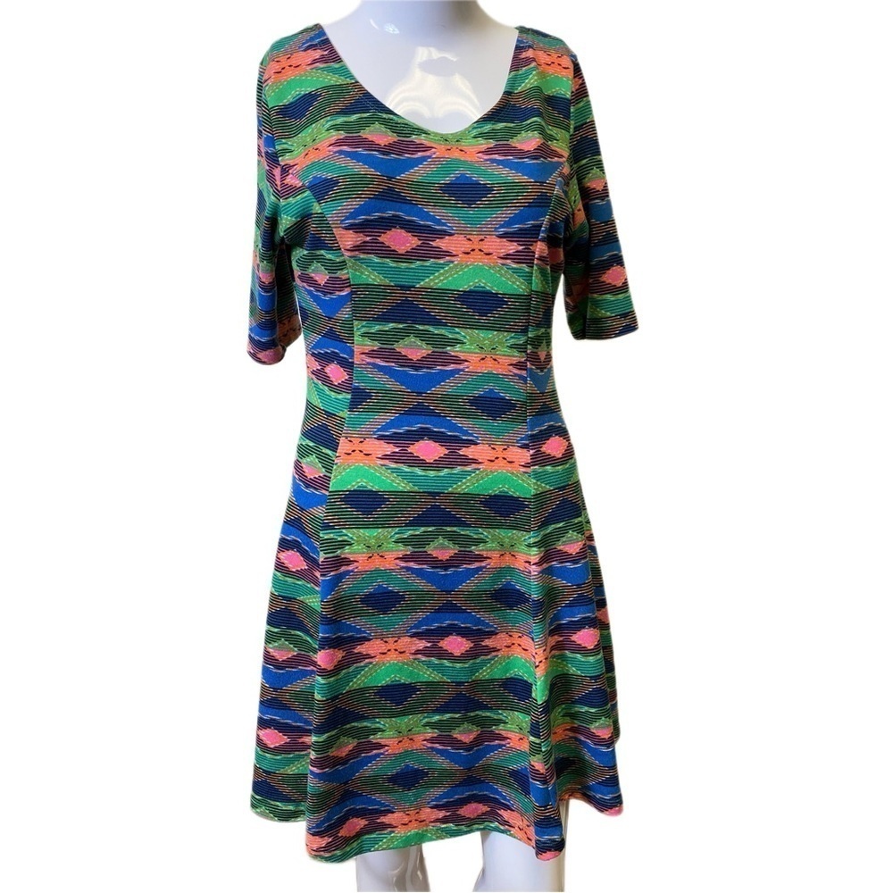 Derek Hearts Women's Large Dress - Blue Green Orange